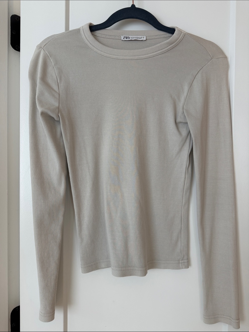 Zara Long Sleeve Ribbed Top - Light Taupe